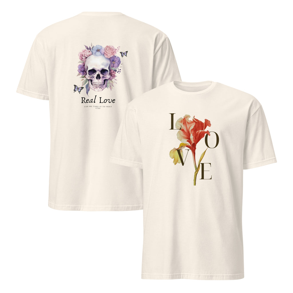 Real Love – Dual-Sided Floral Skull Tee (Unisex)