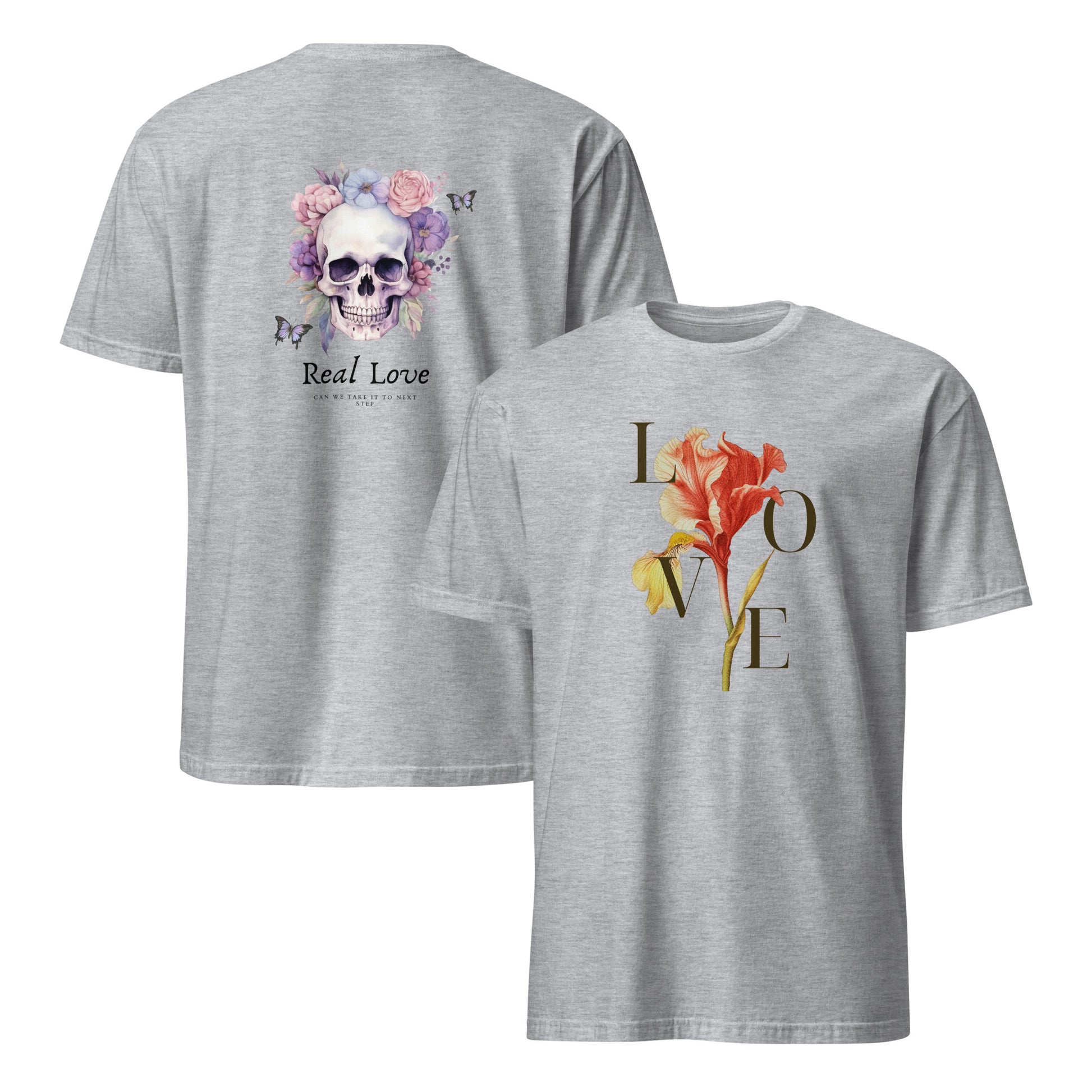 Real Love – Dual-Sided Floral Skull Tee (Unisex)