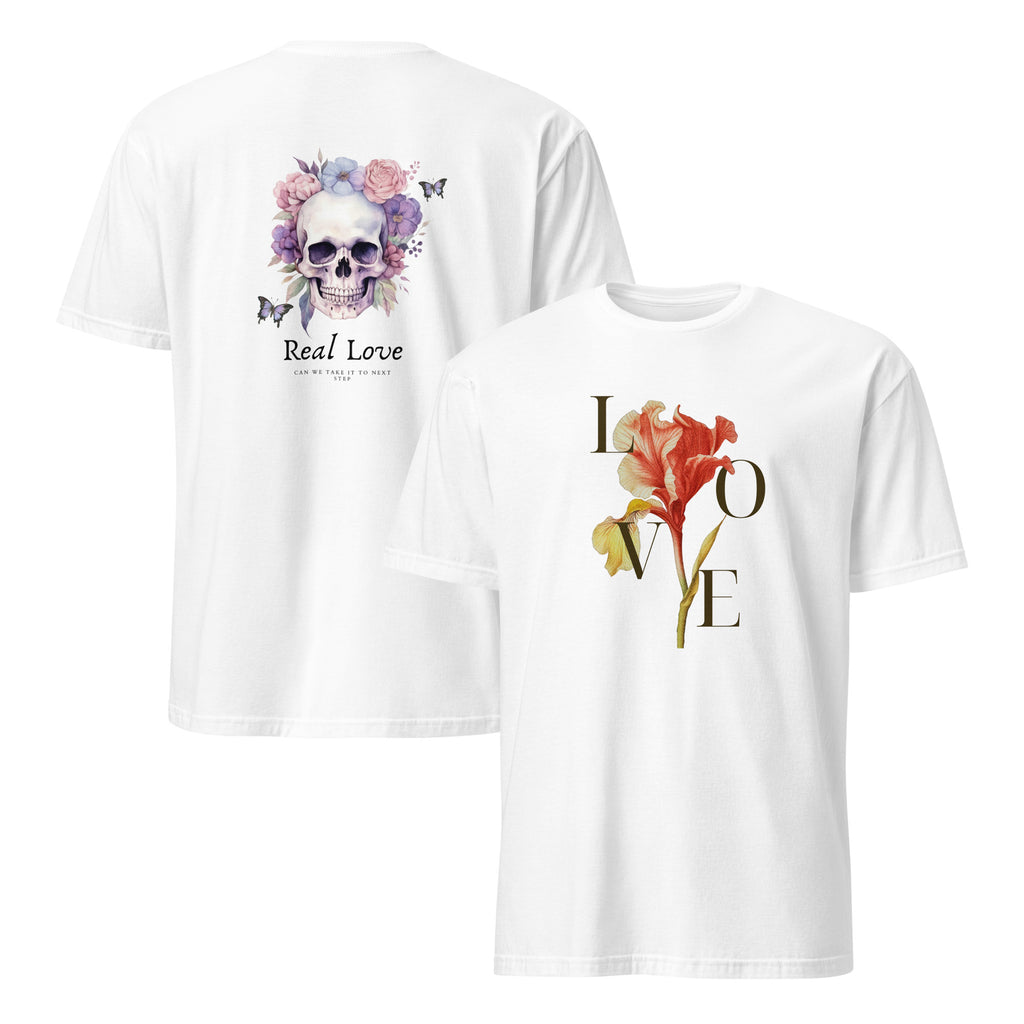 Real Love – Dual-Sided Floral Skull Tee (Unisex)